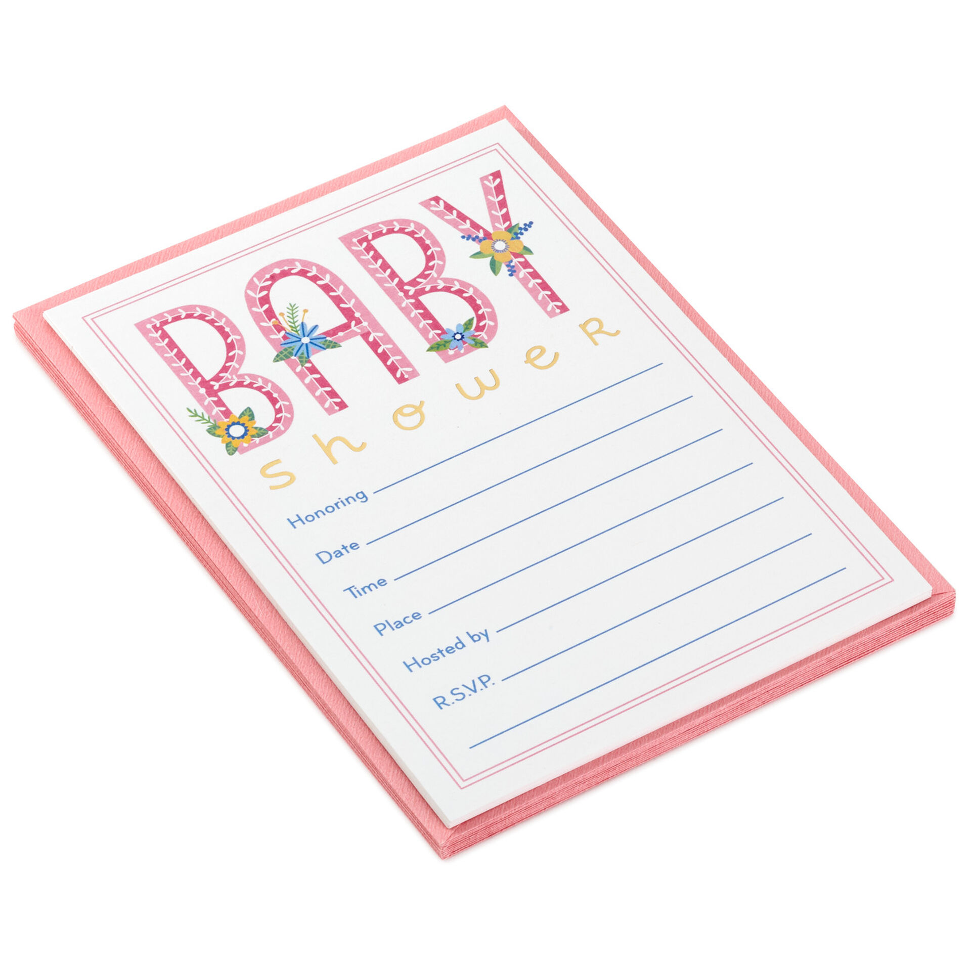 Pink Lettering Baby Shower Invitations Pack Of 10 Invitations