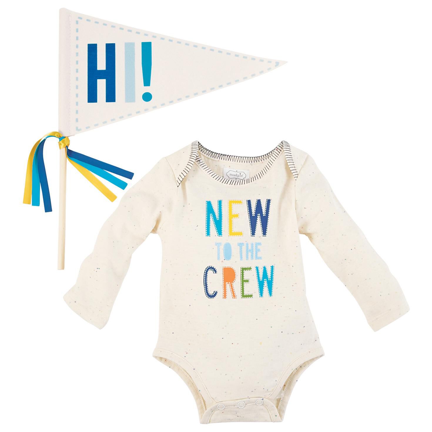 Mud Pie New To The Crew Baby Boy Bodysuit And Pennant Set Of 2